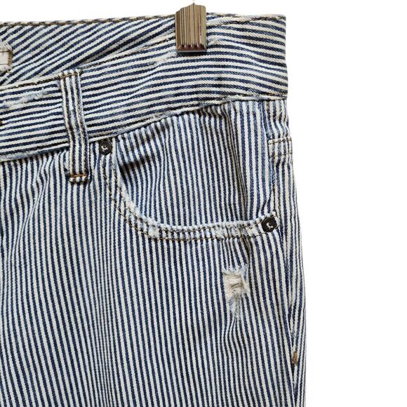 Free People Jeans Womens Size 27 Blue Cotton Striped Distressed Tapered Grunge - Picture 7 of 10